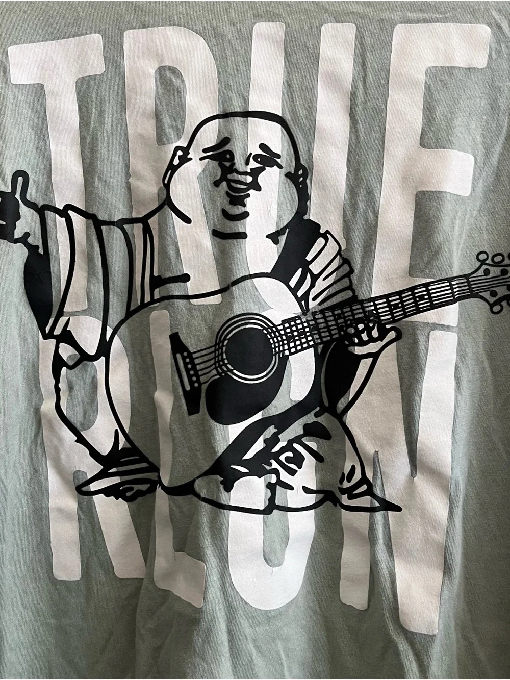 True Religion Men’s Mint Green Buddha & Guitar Graphic T‑Shirt Large